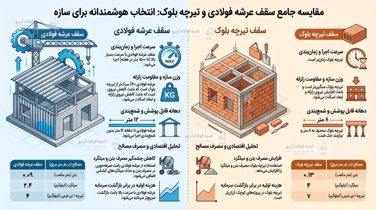 مقایسه قیمت سقف عرشه فولادی با تیرچه بلوک
